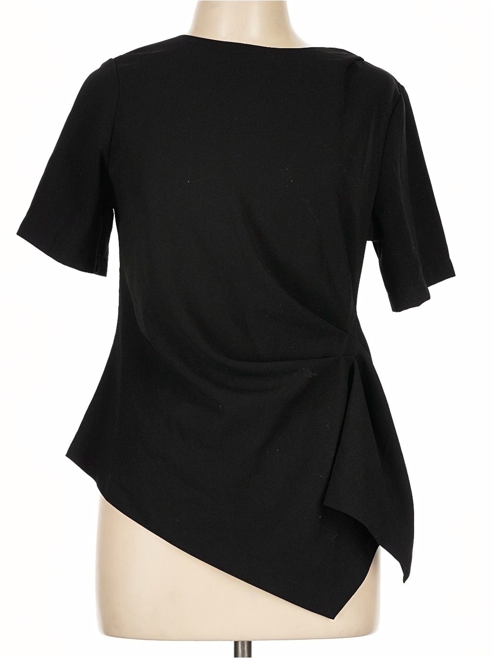 Black Draped Asymmetric Short-Sleeve Women's Top US 8 Medium